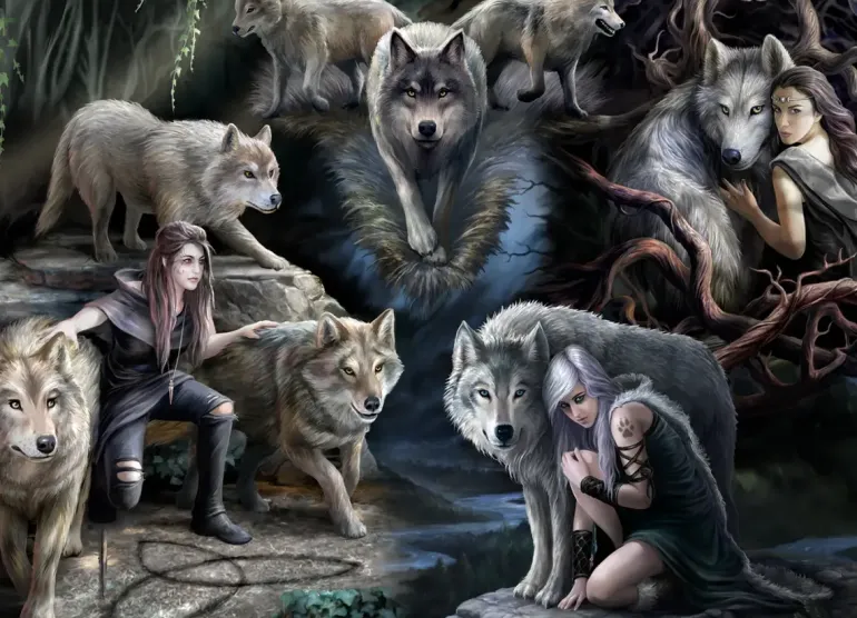Bluebird Puzzle: Anne Stokes - Wolf collage (1500)