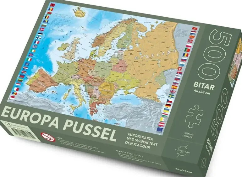 Kartförlaget: Europakarta med svensk text och flaggor (500)