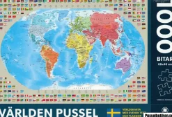 Kartförlaget: Världskarta med svensk text och flaggor (1000)